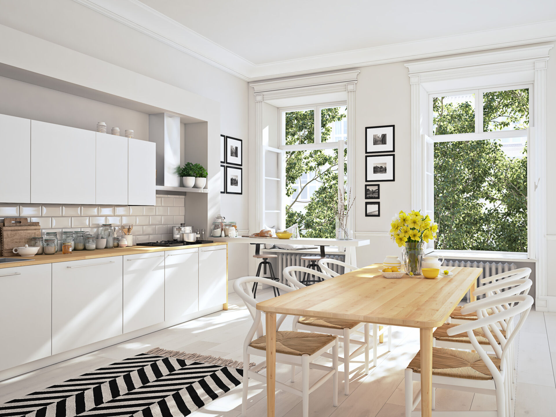 3D rendering of modern kitchen in a loft.