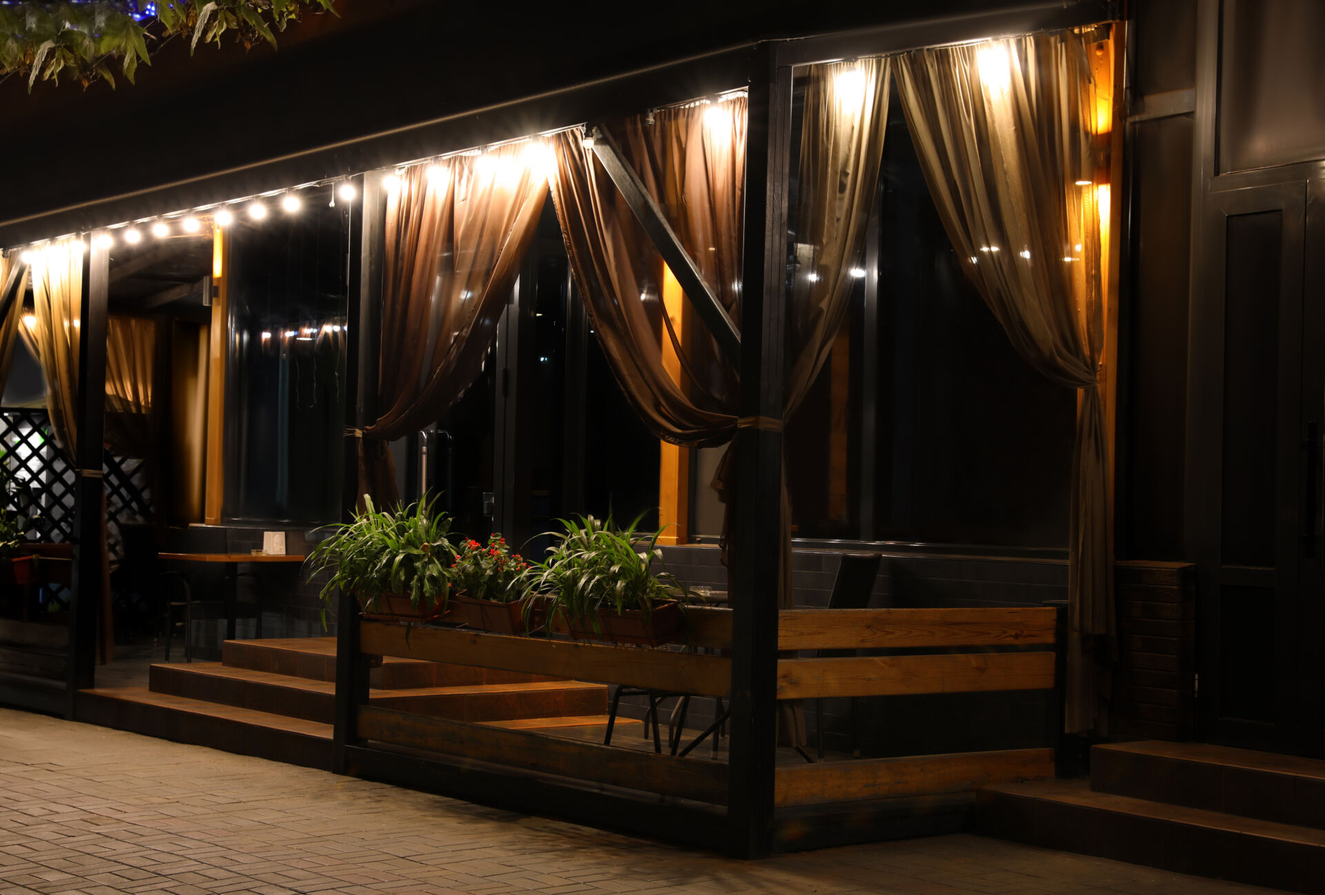 dimmed patio of a restaurant