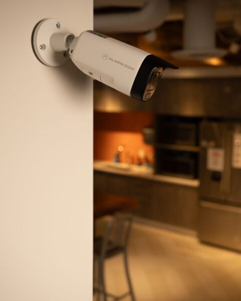 Camera mounted on wall