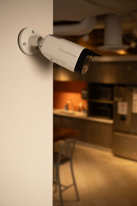 Camera mounted on wall