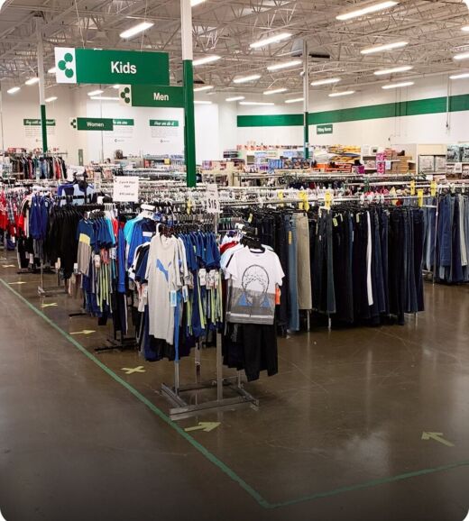 Clothing racks in discount store