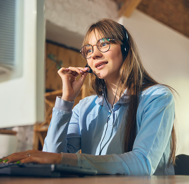 Woman talking on a headset