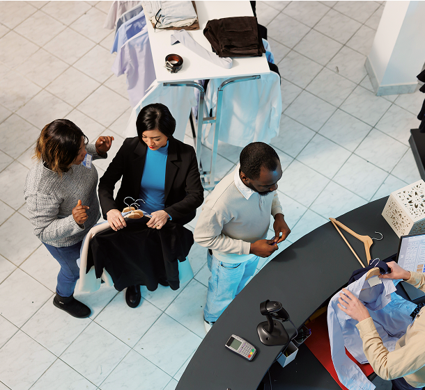 People buying clothing at a store