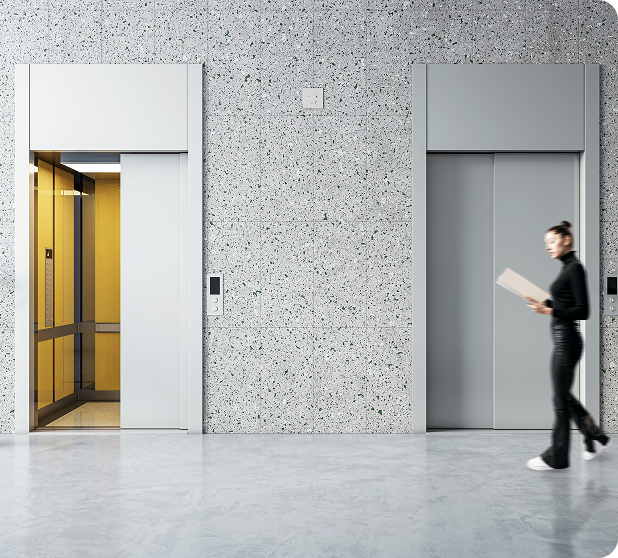 someone walking to an elevator