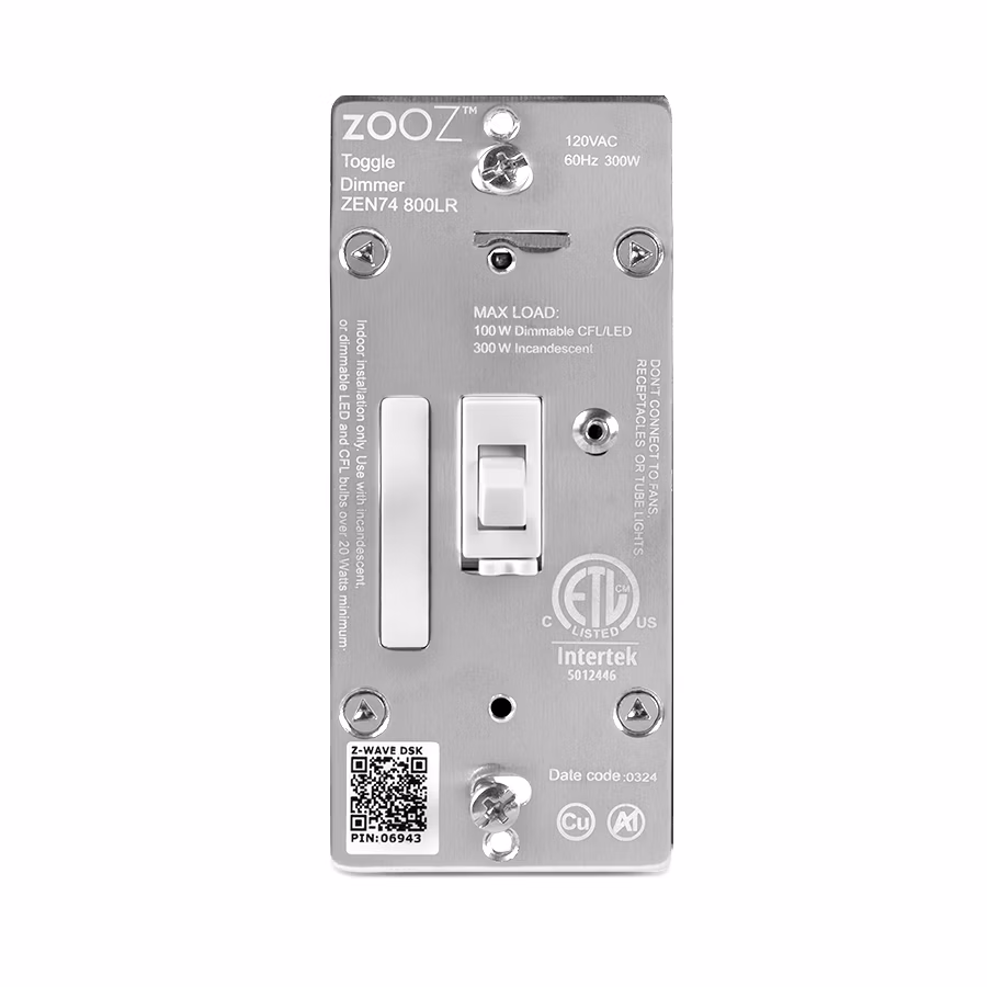 Zooz Z-Wave® Long Range S2 Toggle Dimmer Switch